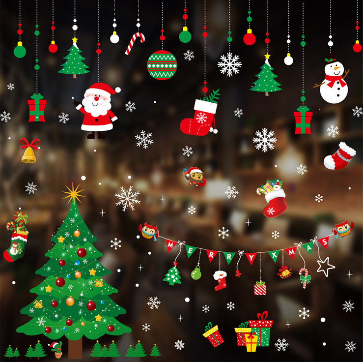 Merry Christmas Window Stickers Tree Santa Claus Shop Wall Removable Decor USA