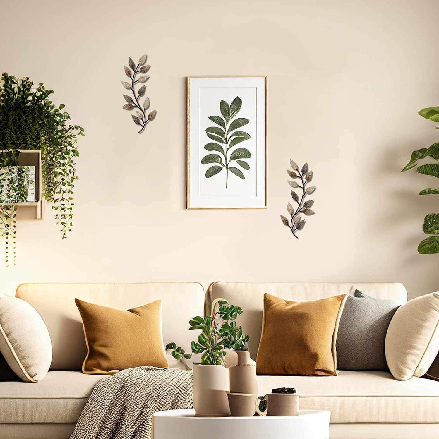 Chic Metal Olive Branch Wall Decor: 2-Piece Set for Elegant Indoor/Outdoor Style