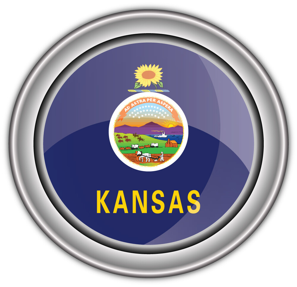 Kansas USA State Flag Silver Badge Car Bumper Sticker Decal