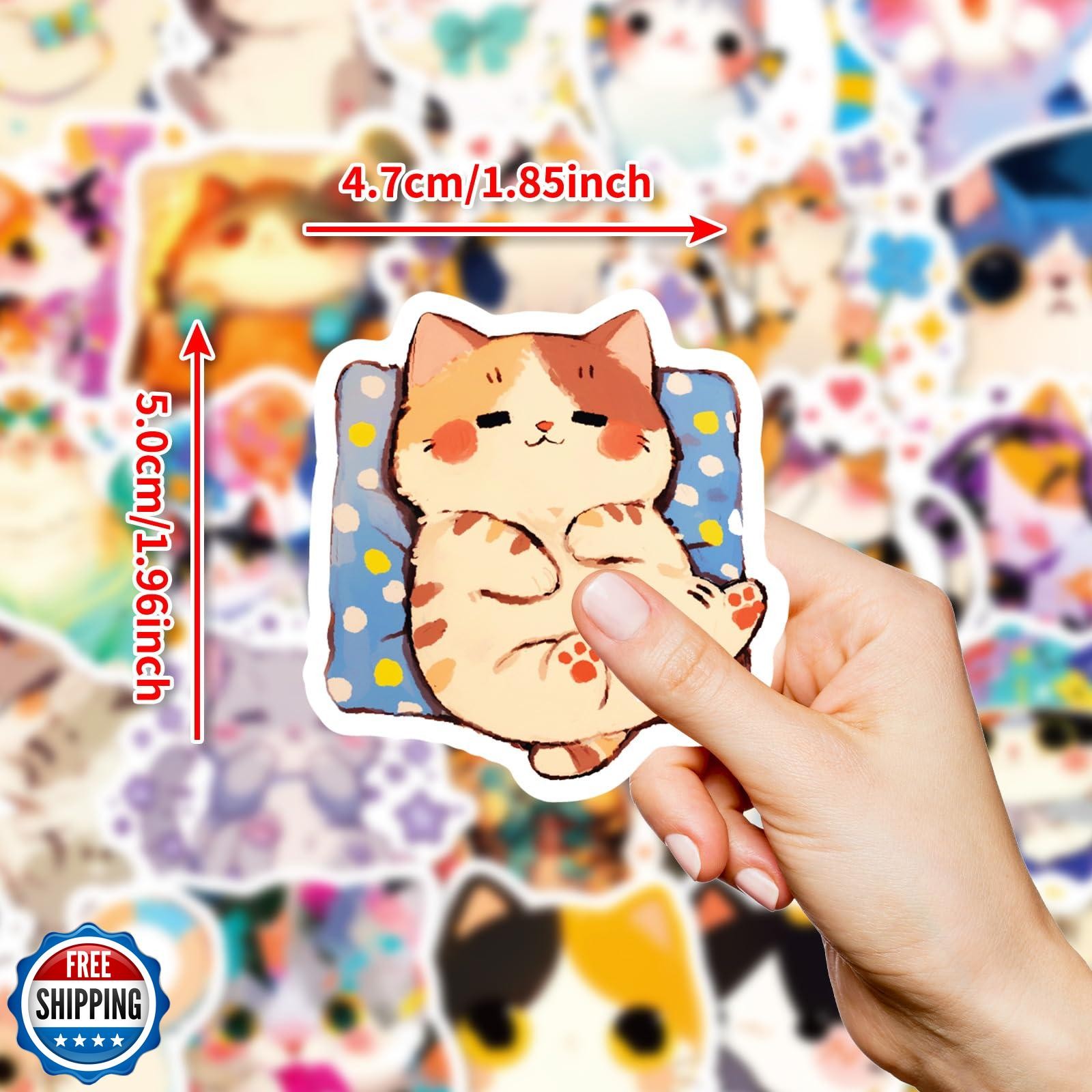 50pcs Cat Stickers for Kids,Vinyl Water Bottle Stickers for Adults and Teens,