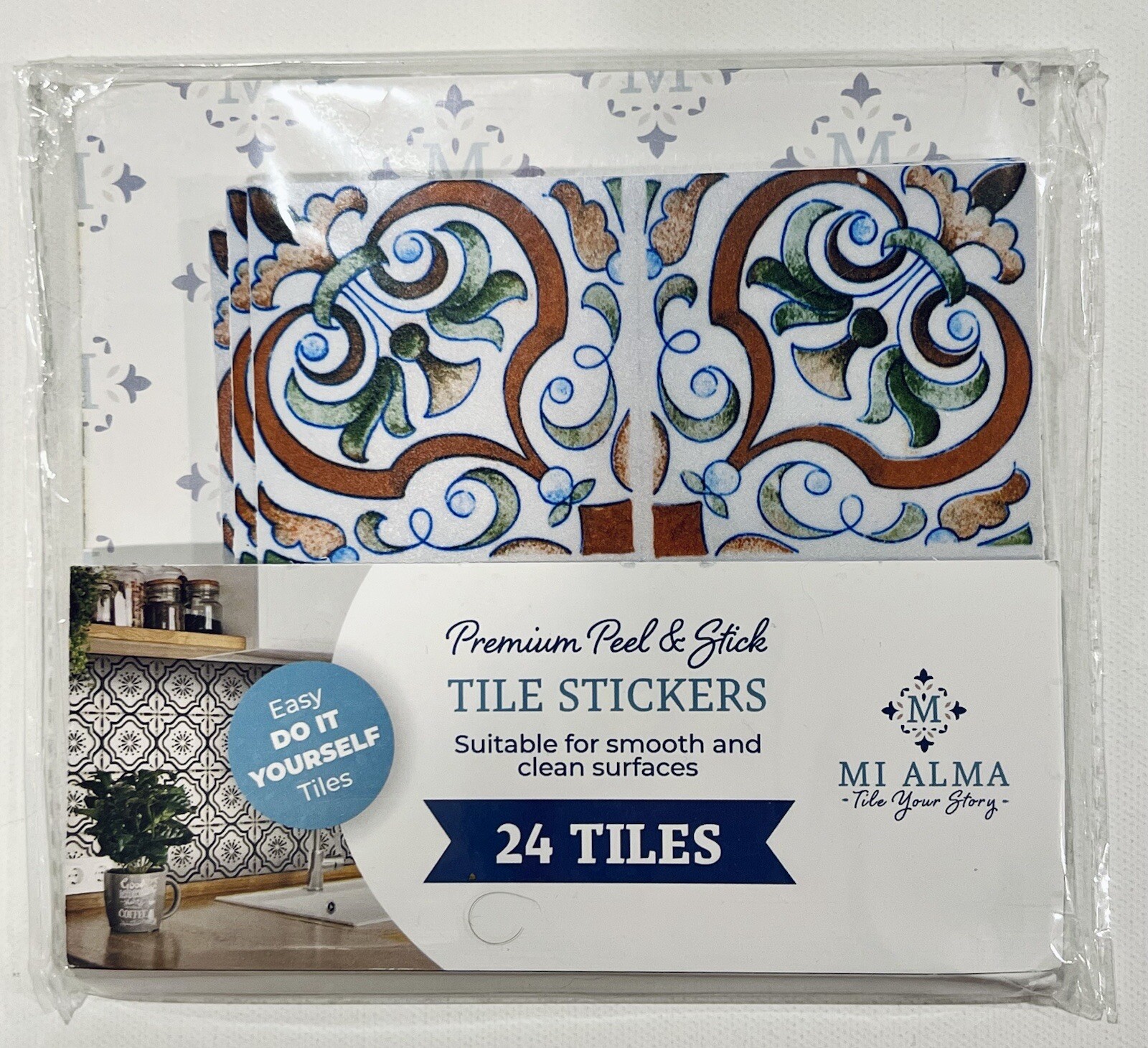 Mi Alma 5″x5″ 24pc Tile Stickers Peel & Stick Vinyl Mediterranean Multicolor NEW