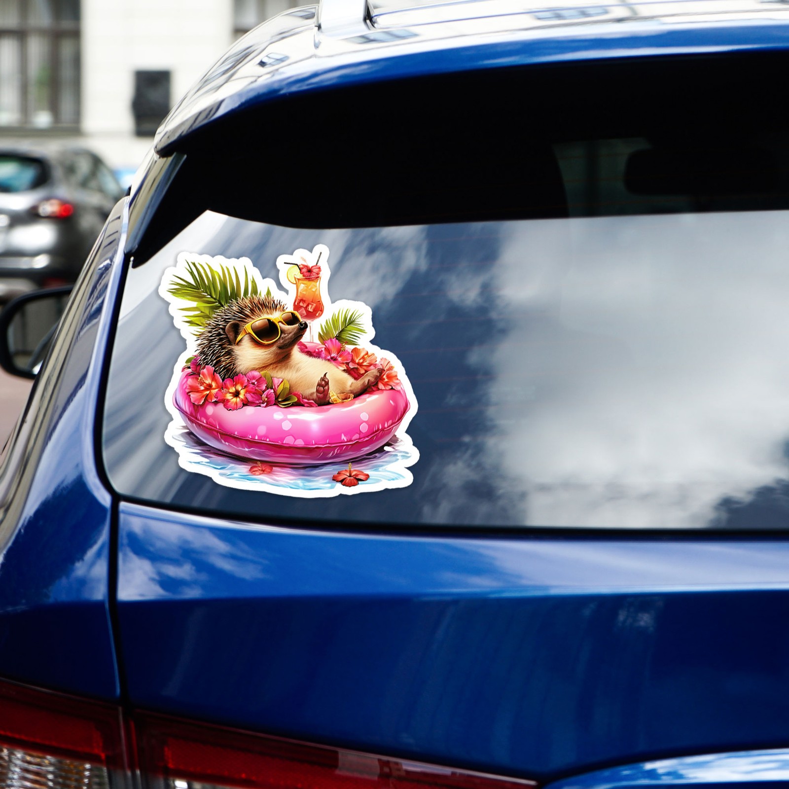 Hedgehog Pool Float – Vinyl Decal Sticker – Car Window Laptop – #1698