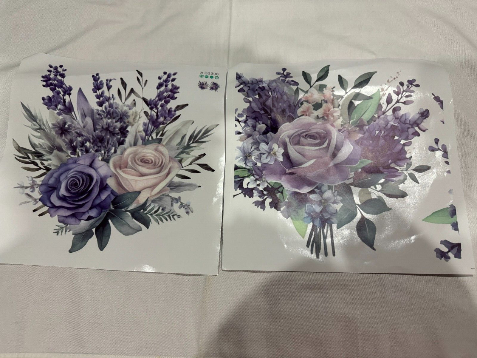2 Toilet lid Stickers Decals Wall Sticker Size 11″x11″in ea Purple & Peach Roses