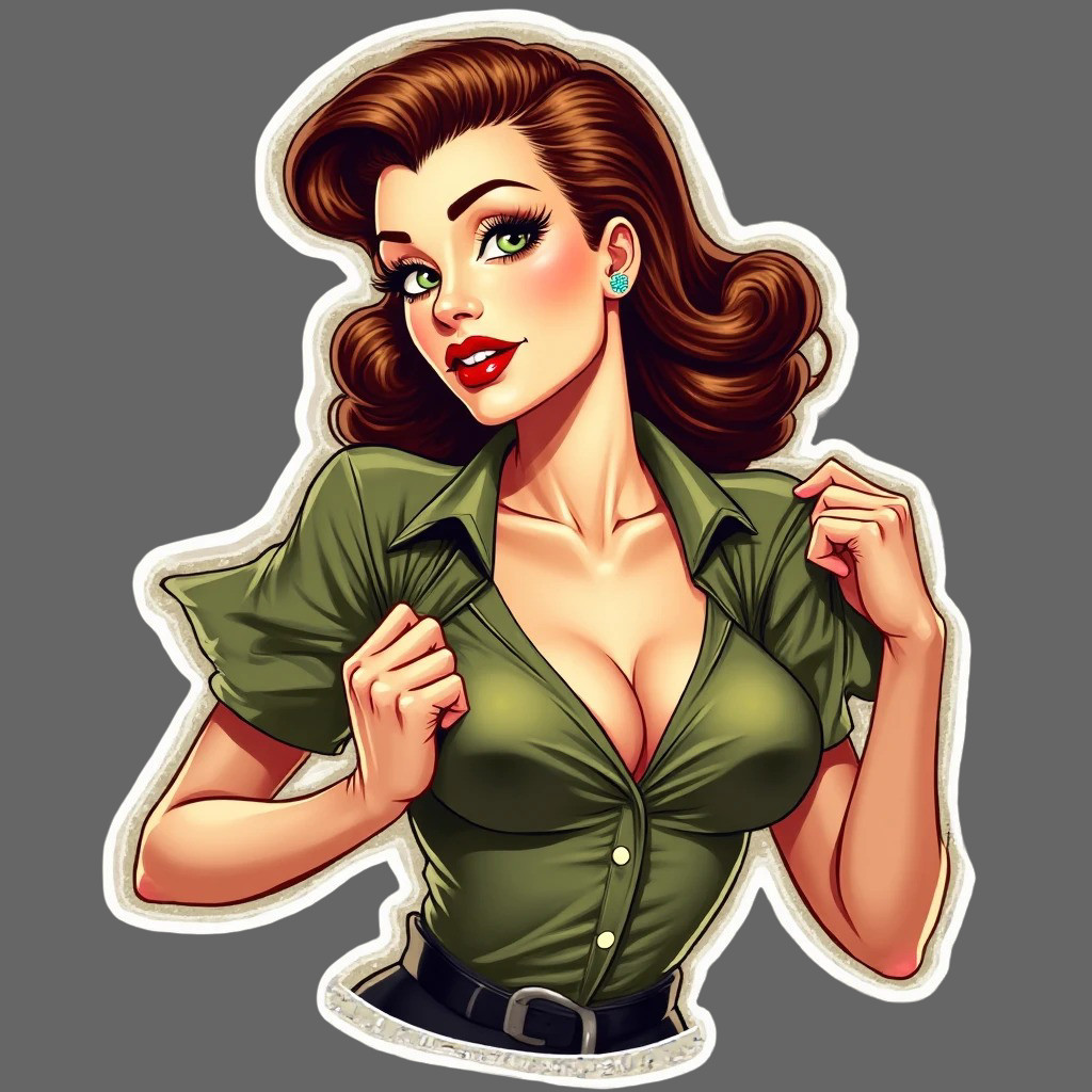Pinup Girl sticker vinyl decal sexy vintage retro beauty green blouse artwork