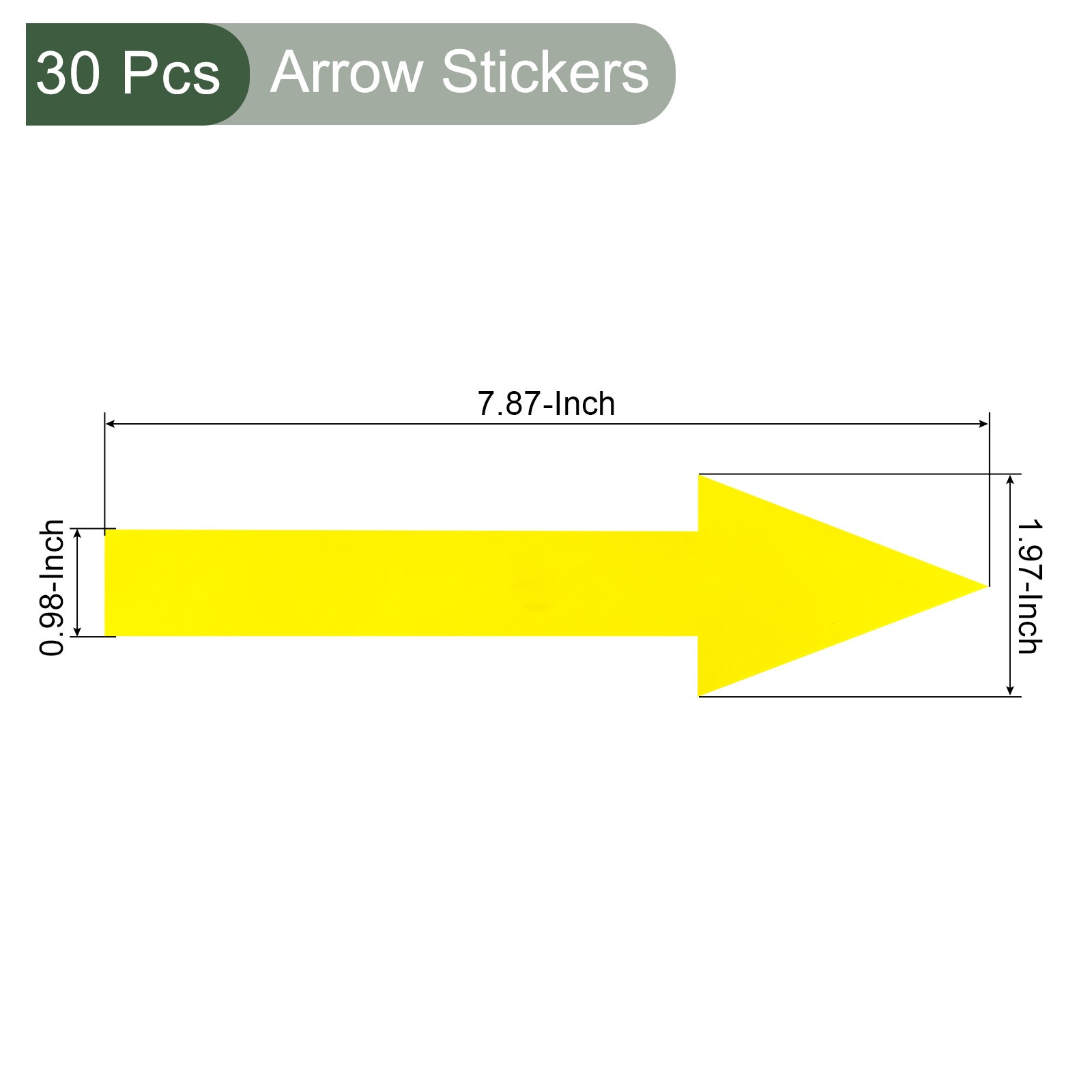 30Pcs Arrow Sticker,20×2.5cm PVC Removable Self Adhesive Waterproof Signs,Yellow