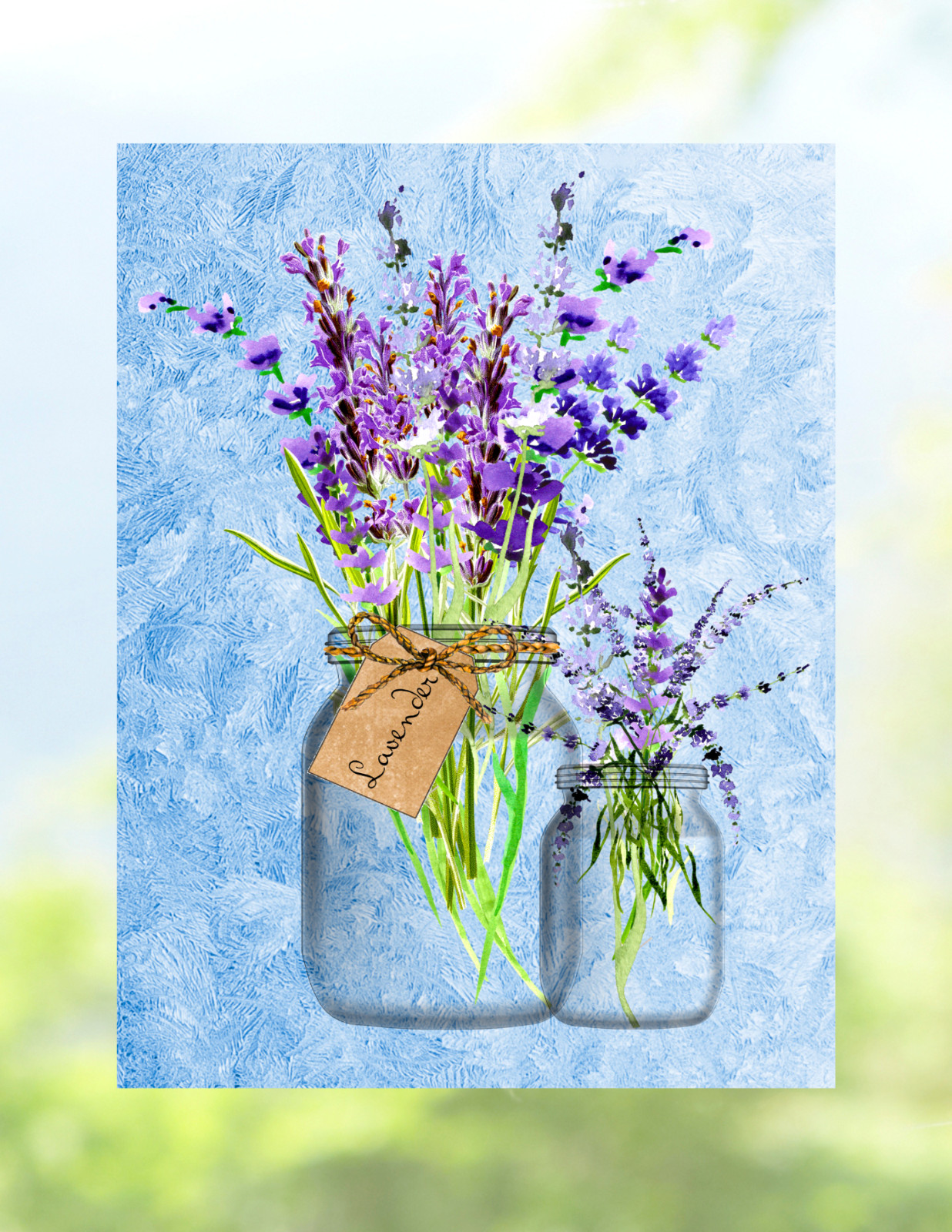 Lavender Flowers in Jars WINDOW CLING Size 10.6″ Repositionable Vinyl