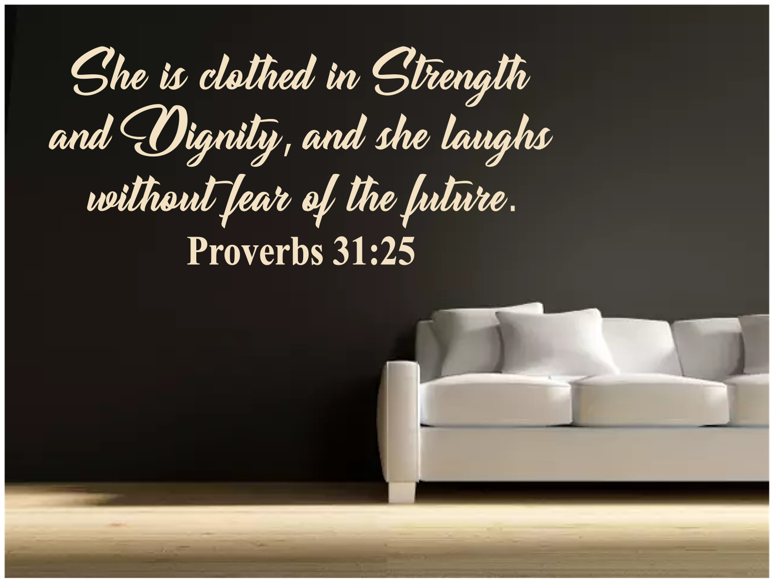 Proverbs 31:25 Religious Inspirational Large Vinyl Wall Decal 10×22″ Removable