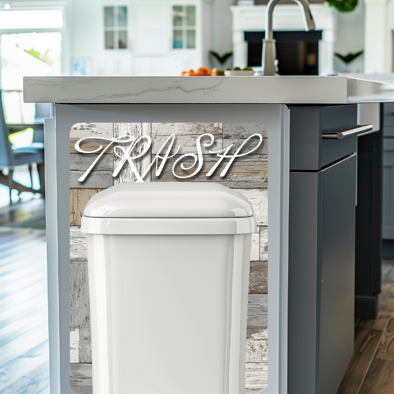 Rustic Shiplap Trash Can Fabric Decal Protective Wall Guard Sticker Kitchen