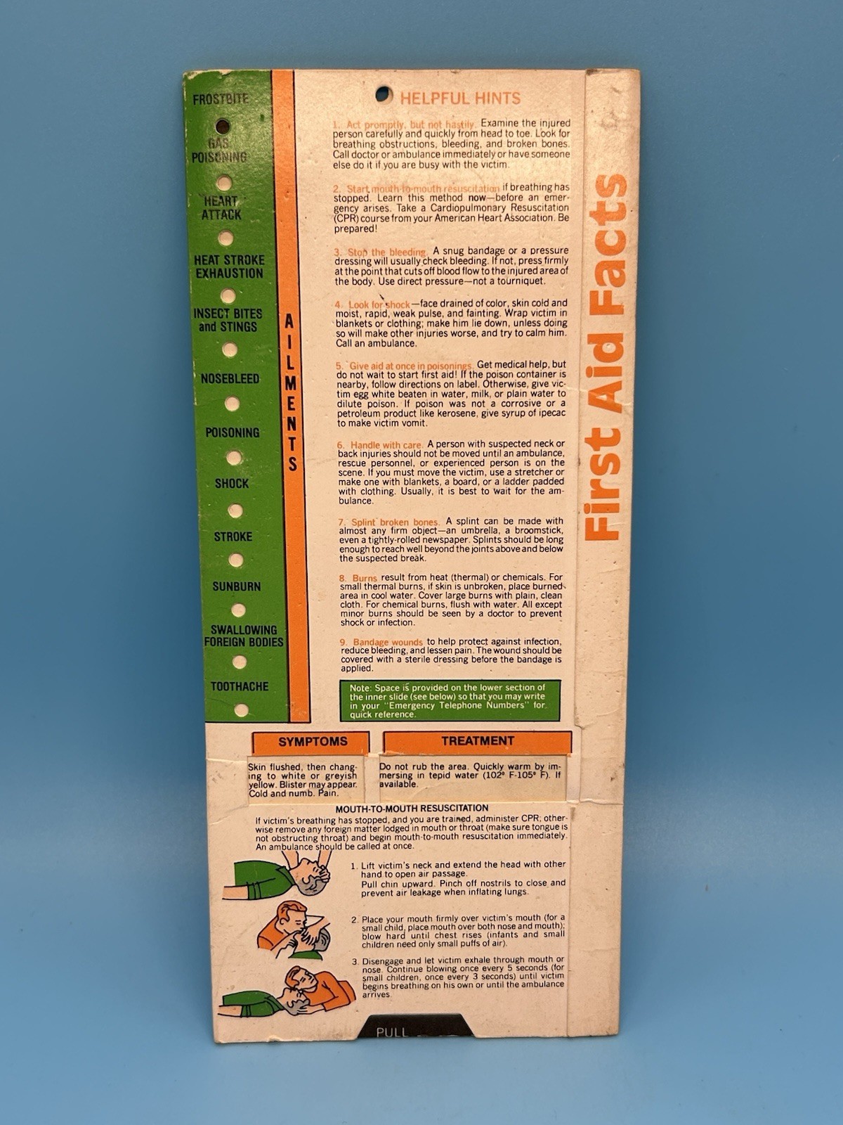 Vintage UPS First Aid Facts Pull Chart Employee Safety Training Card Guide