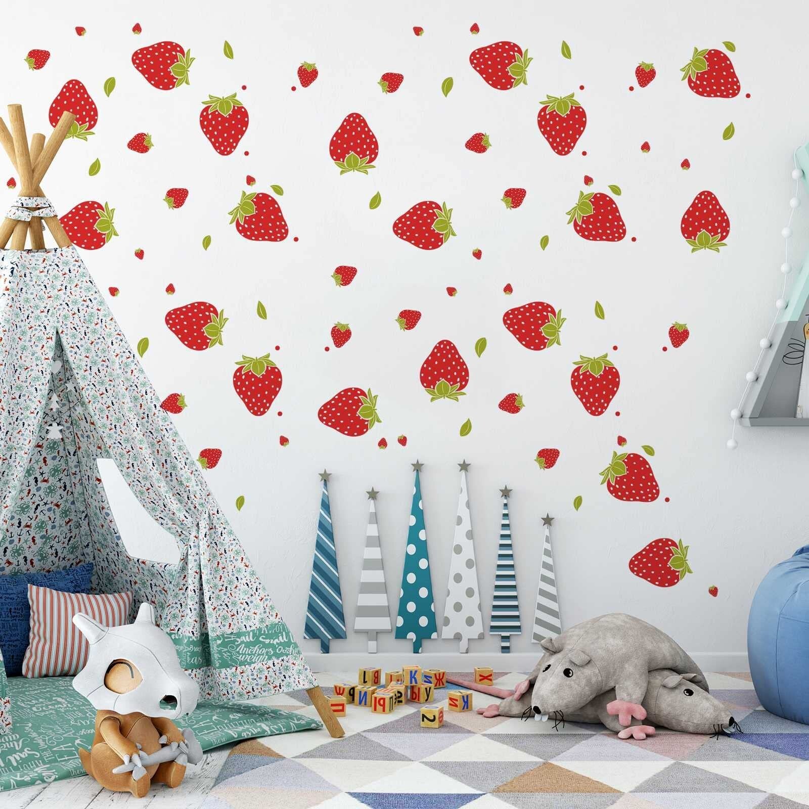 92 Pieces Strawberry Decor Strawberry Stickers Strawberry Wall Decals for Gir…
