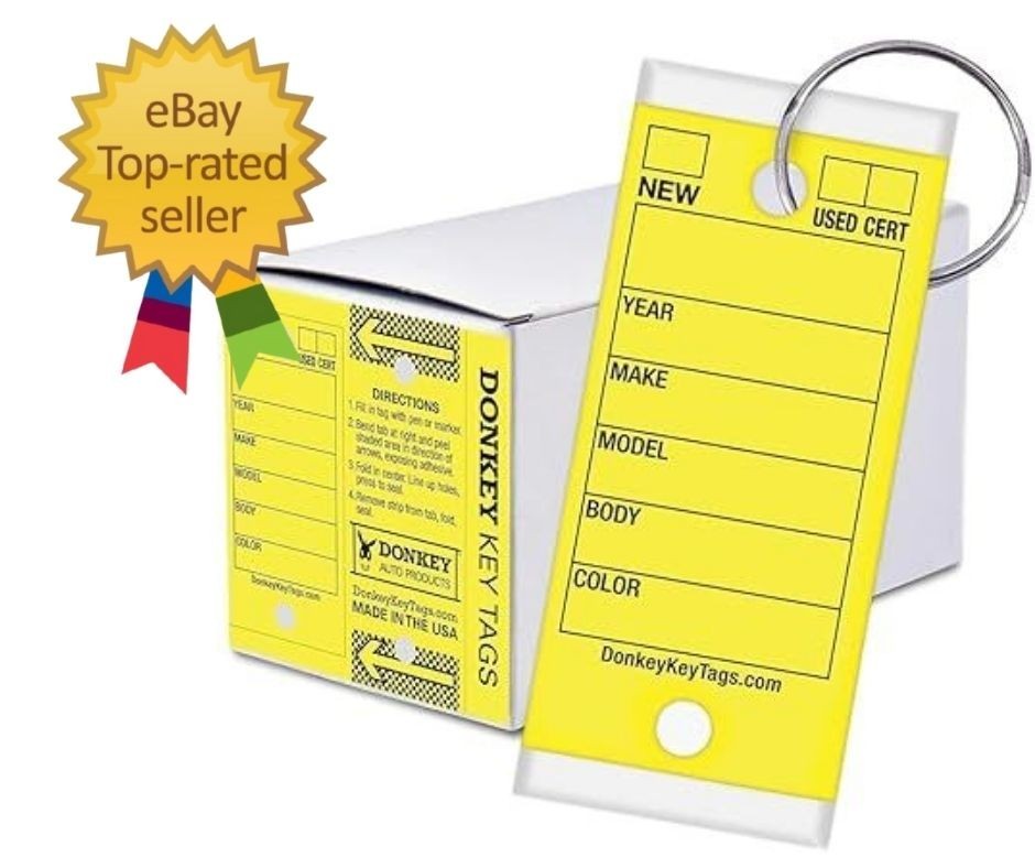 Key Tags, Laminated Self-Protecting (250 Tags Per Box with Metal Rings) (Yellow