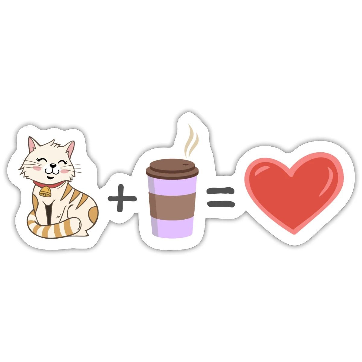 Cat Plus Coffee Equals Heart | Cute Cat Lover Sticker, max. 4 x 4″