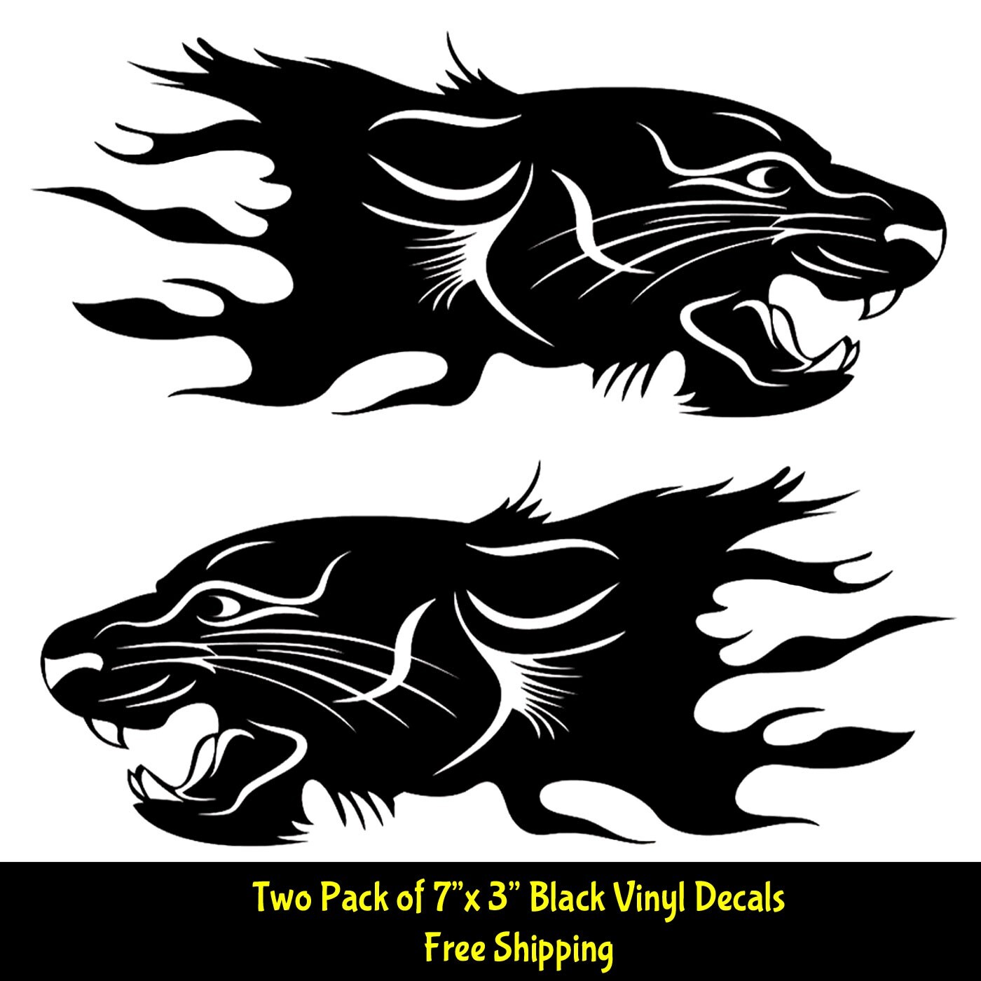 Tiger Panther Flames Two Pack 7″ Black Vinyl Decal Car Truck Door Van Camper