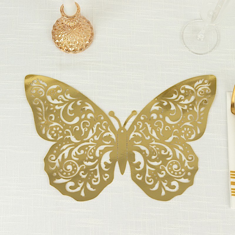 10 GOLD 14″ Metallic 3D Butterfly Wall Decals DIY STICKERS Party Decorations