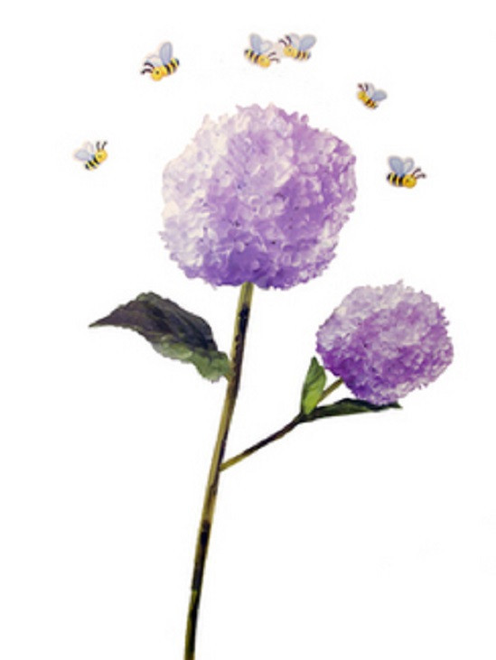 HYDRANGEA & BEES WALL DECAL REMOVABLE 20 x 57″ WASHABLE CAN REPOSITION new SEE