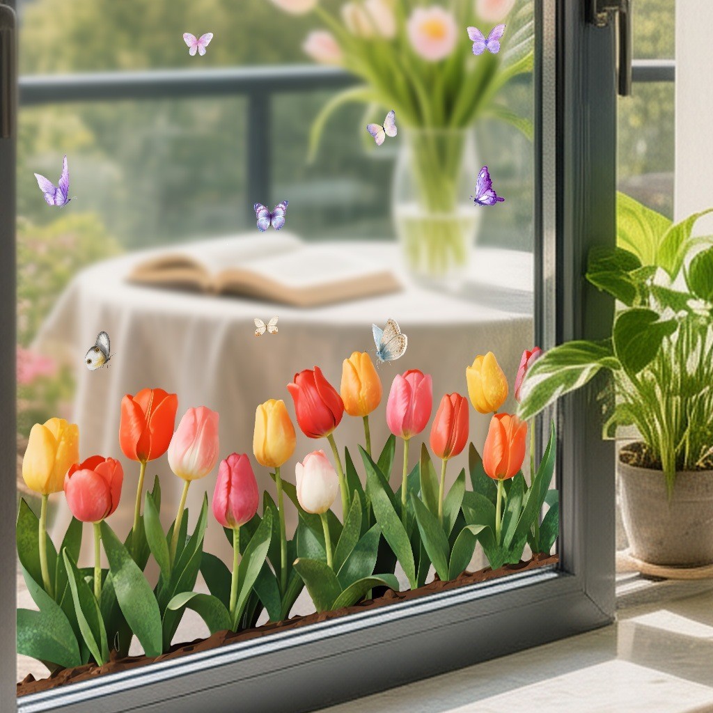 For Spring Tulip Cling Decal – Repositionable Waterproof Window Decoration