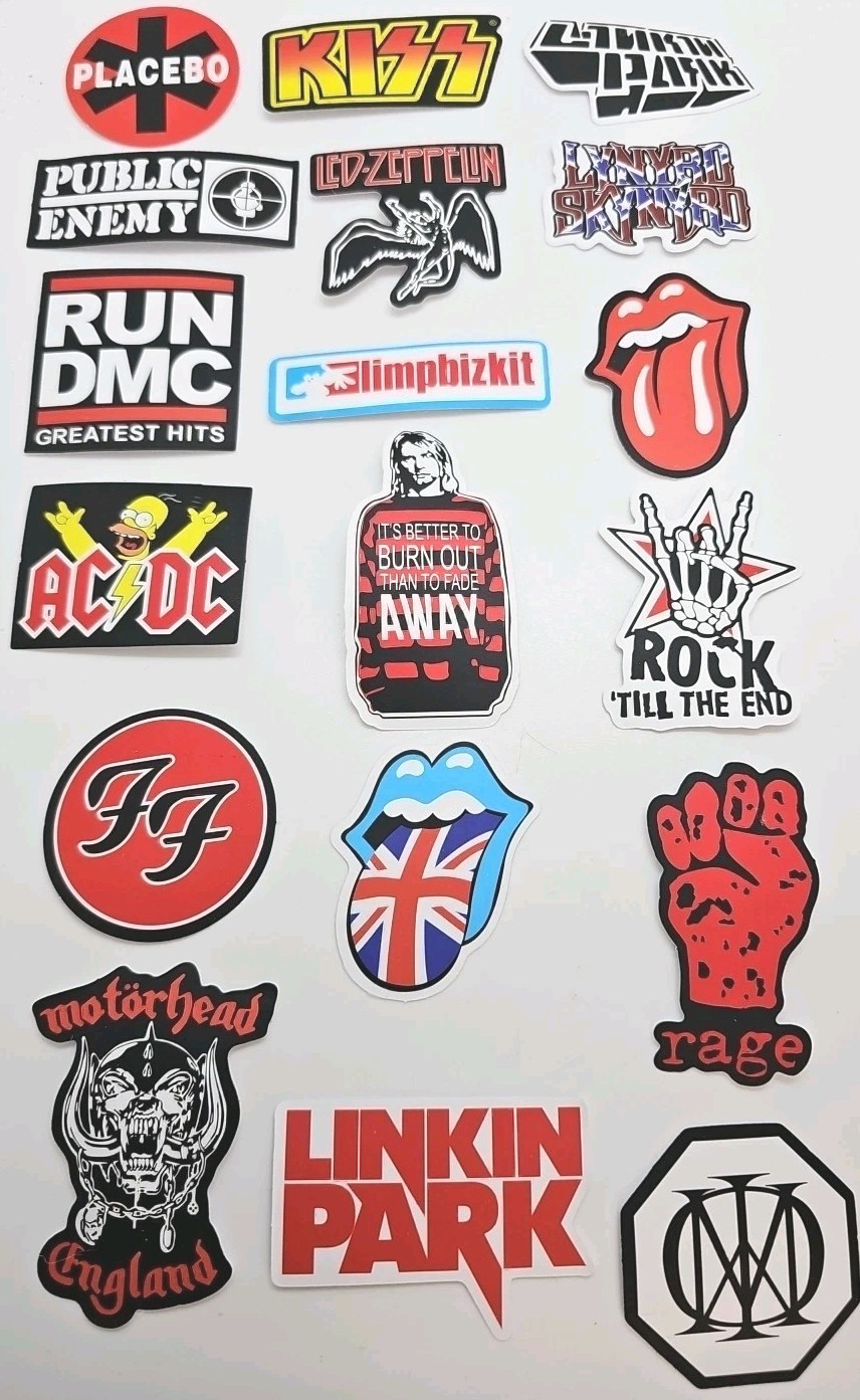 18 Assorted Stickers 2″- 3″ Rock Heavy Metal Punk Pop Funk Music Bands