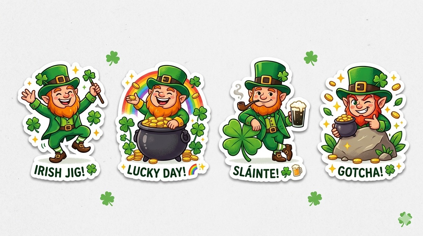 4 Leprechaun Decal Stickers Phone Laptop