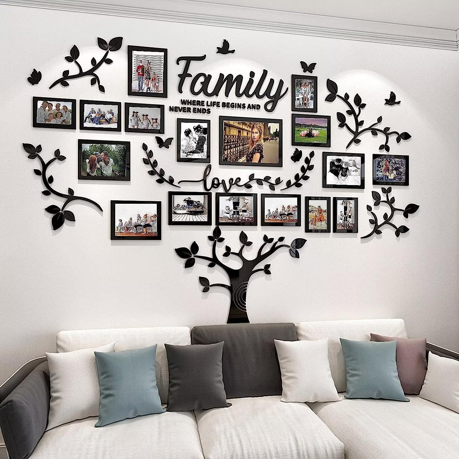 Premium Family Tree Wall Sticker – Acrylic – 57”x81” – 17 Picture Frames