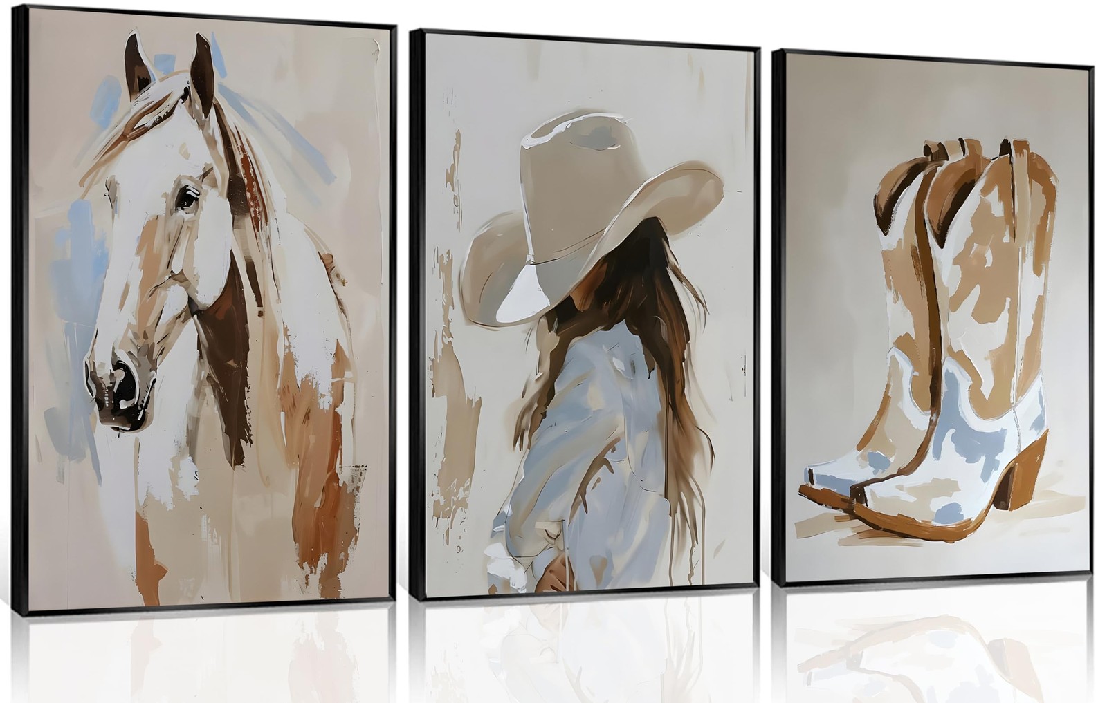 3pcs Western Cowgirl Wall Art Western Girl Room Oil Paintings Style Wall Deco…