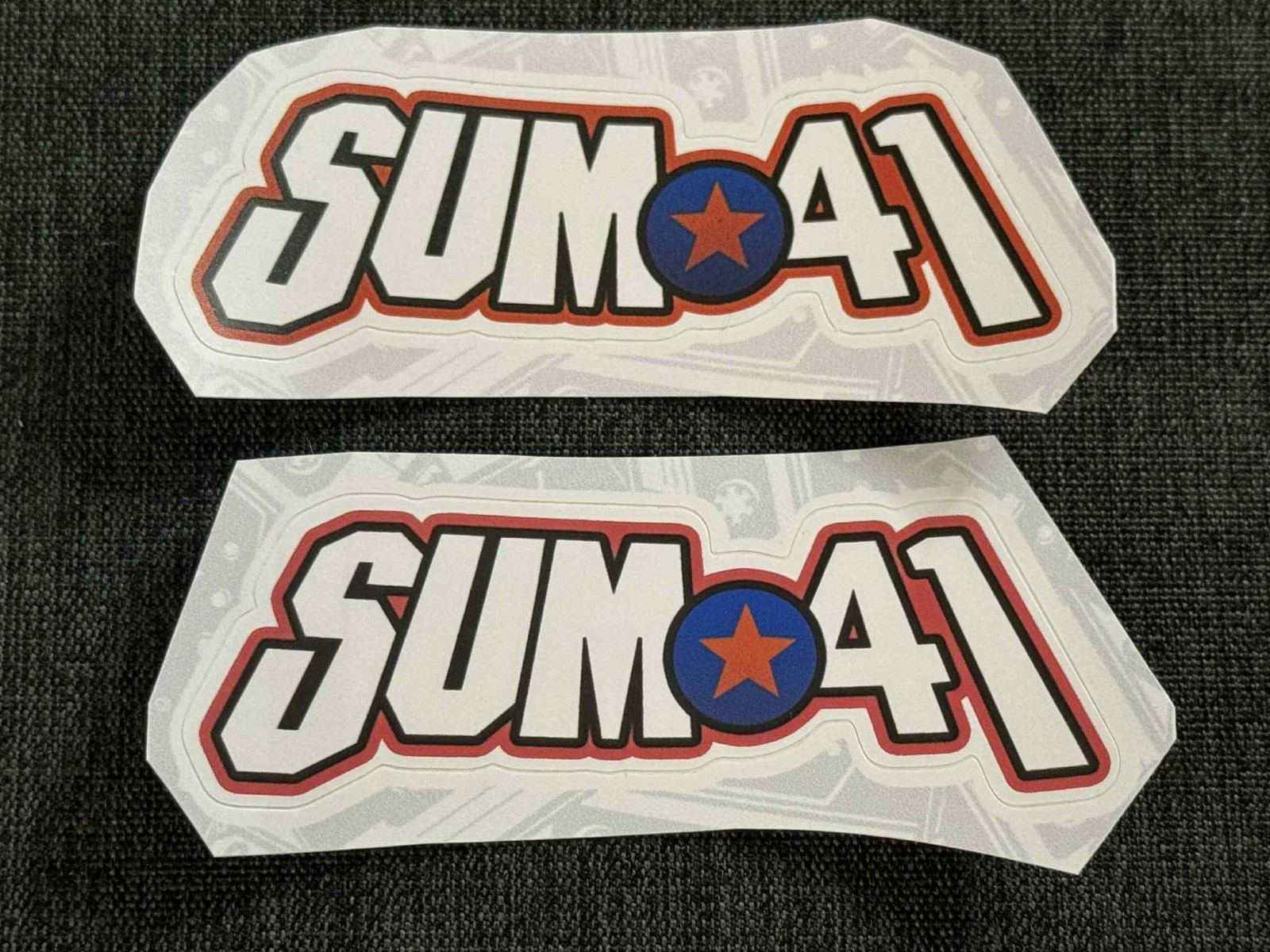 Lot of 2 SUM 41 Red/Blue 1 1/4″ x 3 3/4″ Band Logo STICKERS Fast! FREE SHIP!