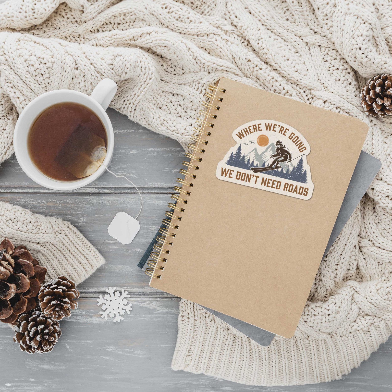 Where We’re Going We Don’t Need Roads Skiing Sticker- Laptop or Thermos Decal