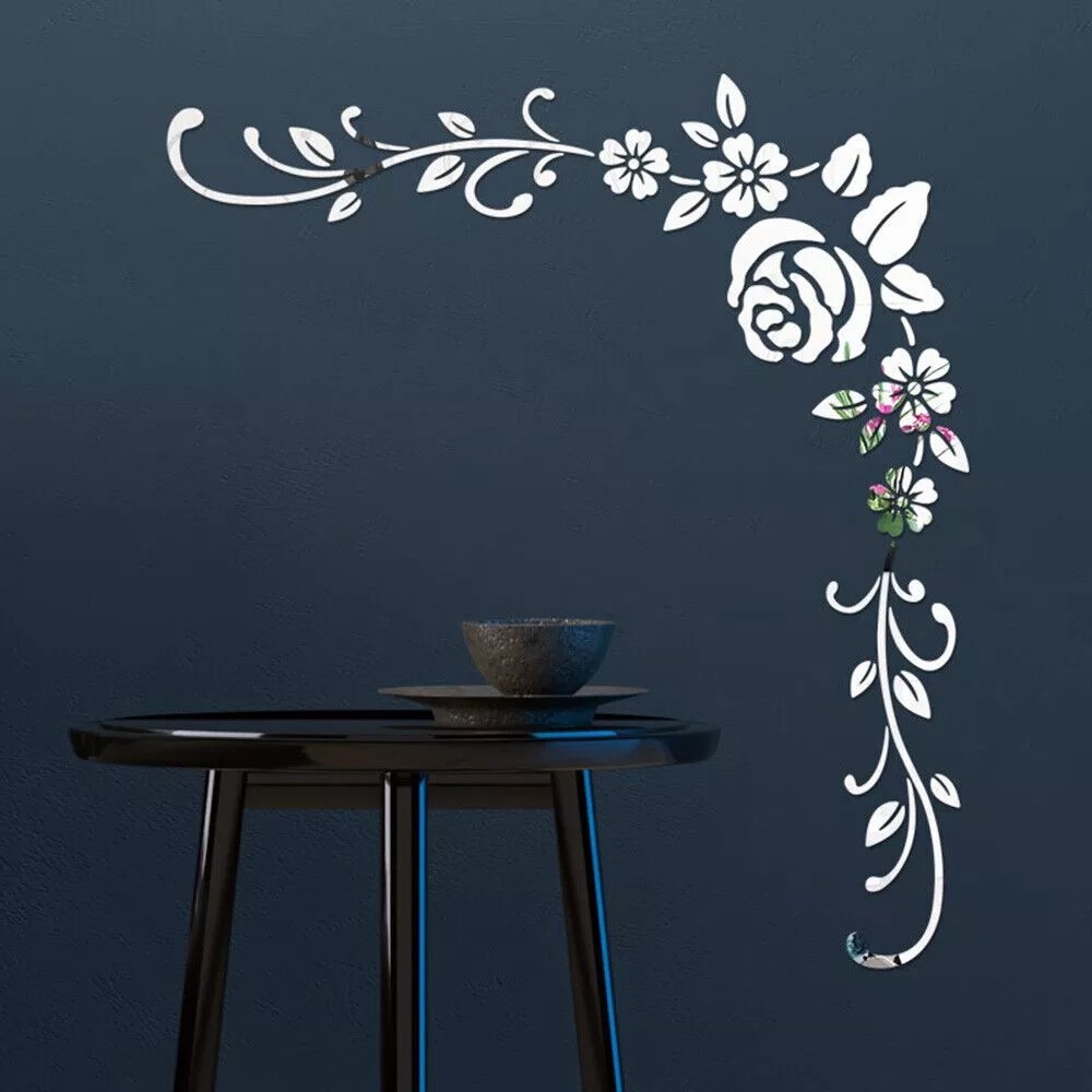 2pcs 3D Mirror Acrylic Flower Wall Stickers Art Mural Decal Home Decor Removable