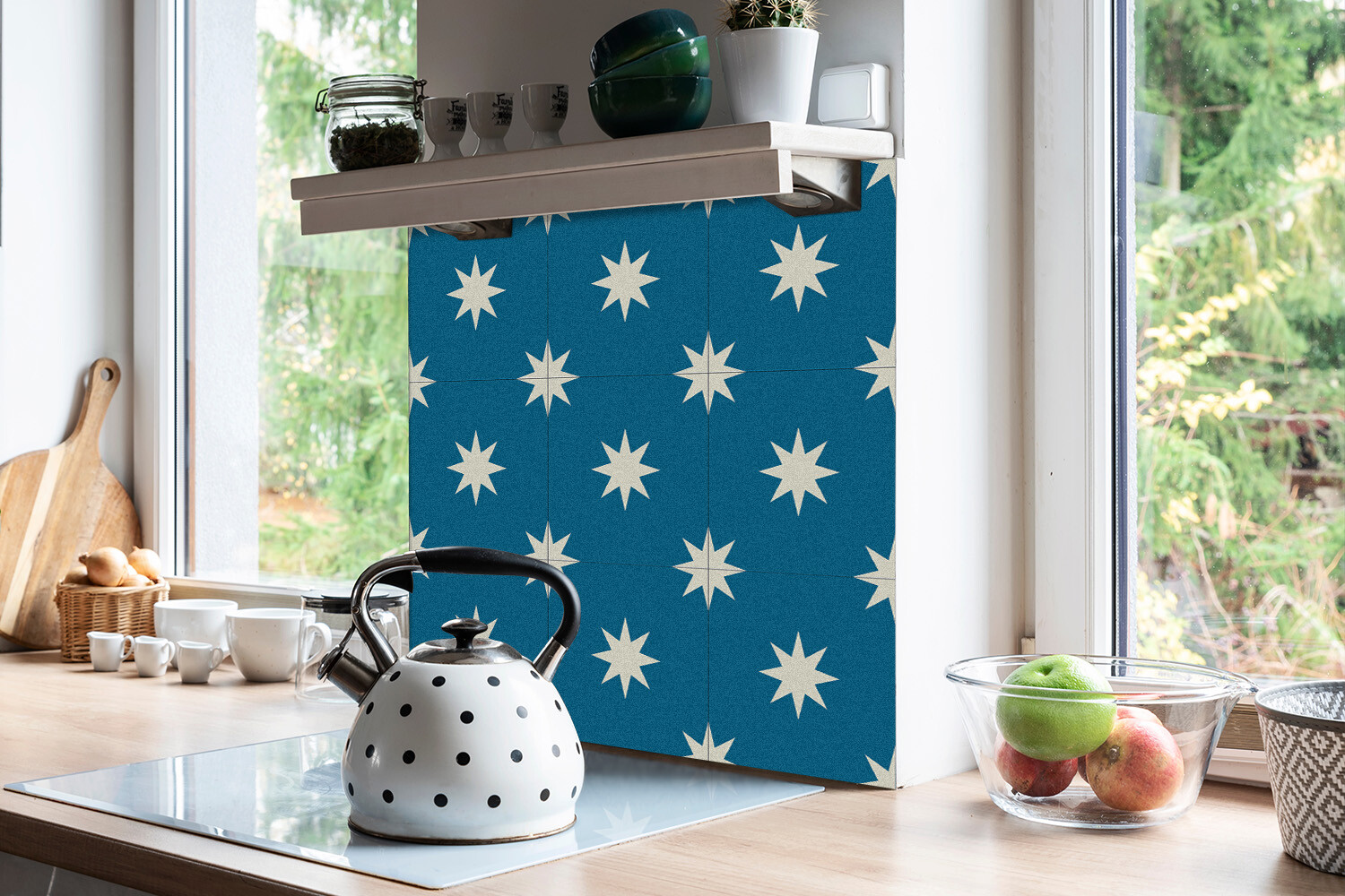 9pcs Set Tiles Kitchen Stickers Self-Adhesive Decor Eight-pointed Star