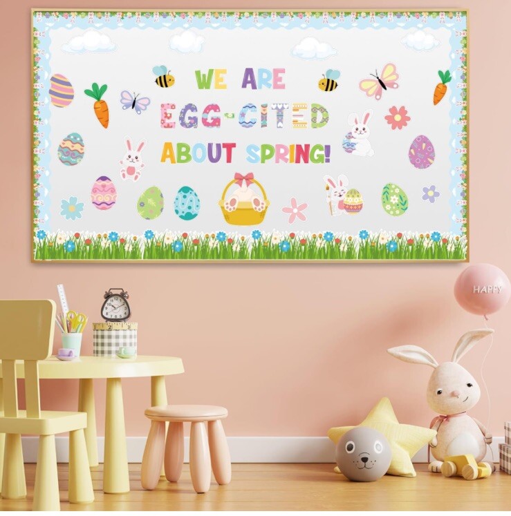 147 PCS Spring Bunny Rabbit Happy Easter Classroom Decoration Set Egg Colorful