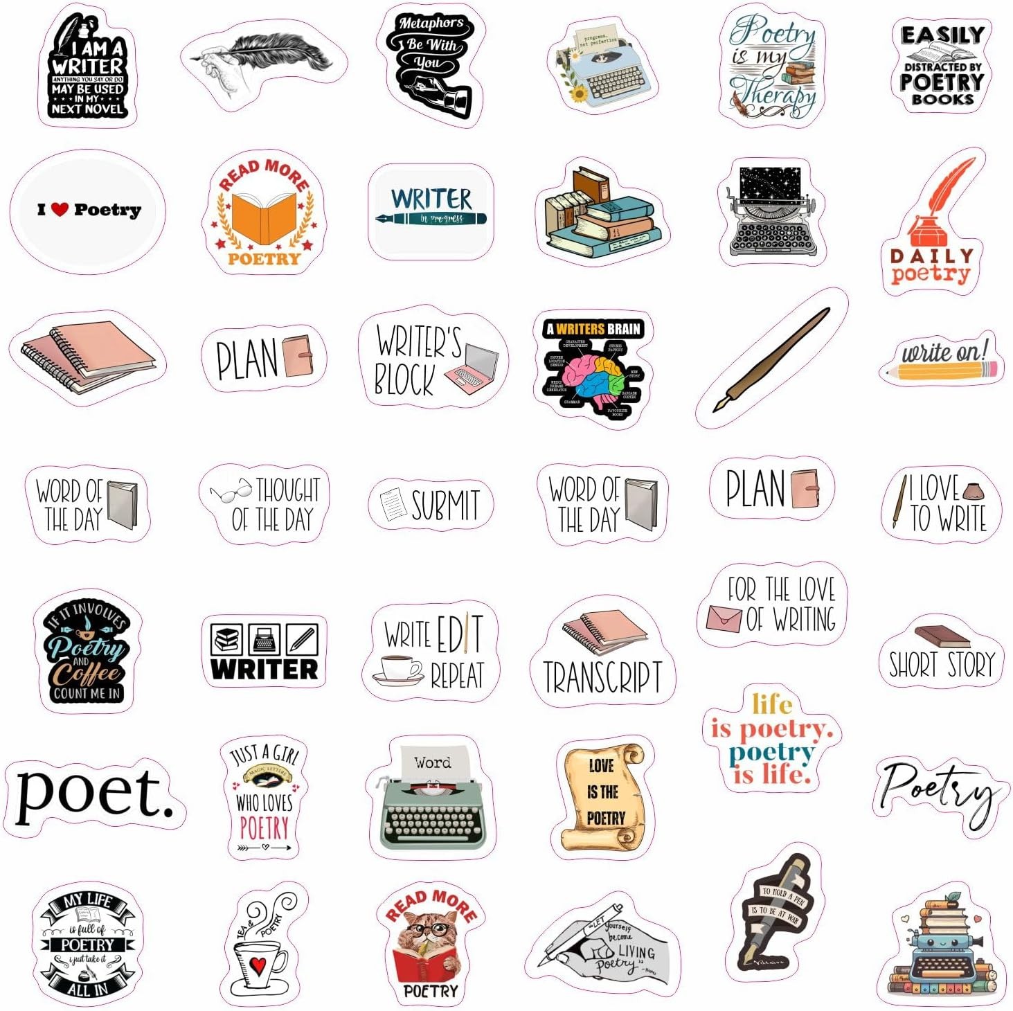 BulbaCraft Writing & Poetry Stickers for Water Bottle and Laptop – Literary Part