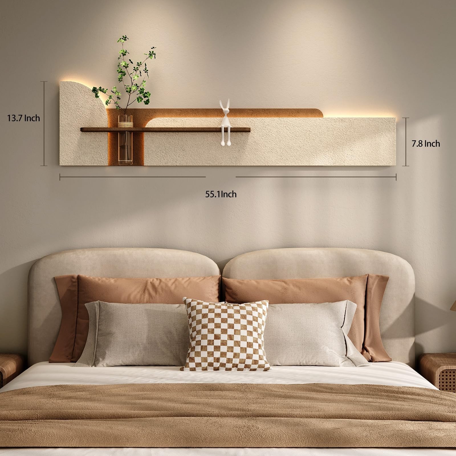 3D Textured LED Horizontal Wall Art Decor for Living Room, Large Lighted Neut…