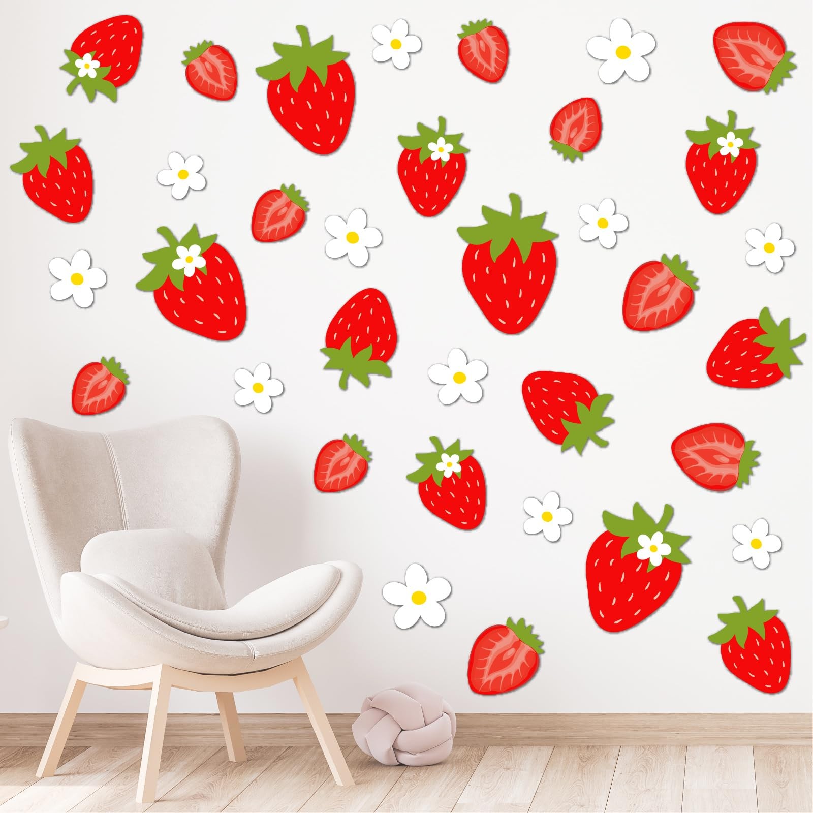 Whaline 8 Sheet Strawberry Wall Decals Sweet 9.8 x 13.8inch, Red and Green