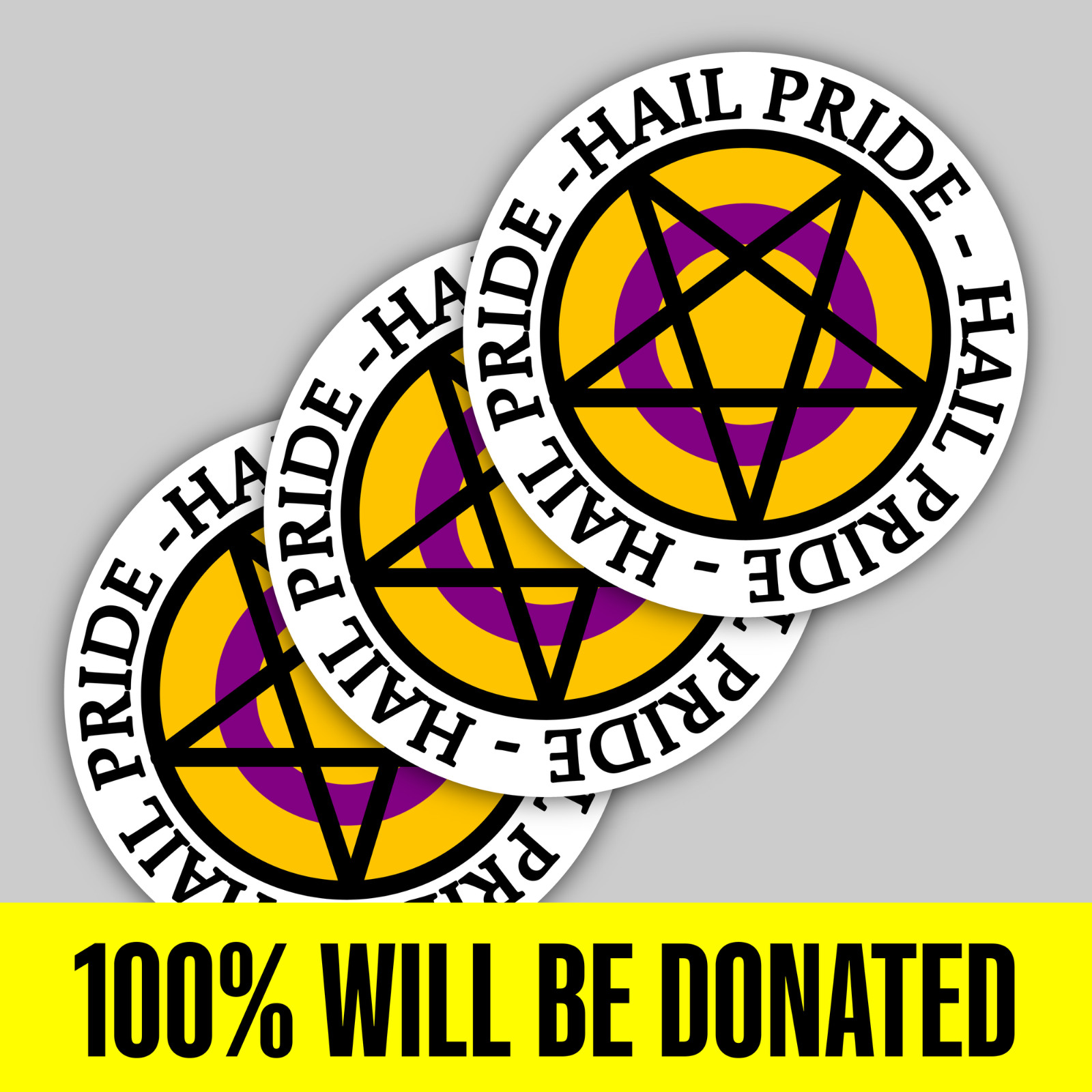 “Hail Pride!” 3 Intersex Pride Satanic Sticker Pack (5 inches)