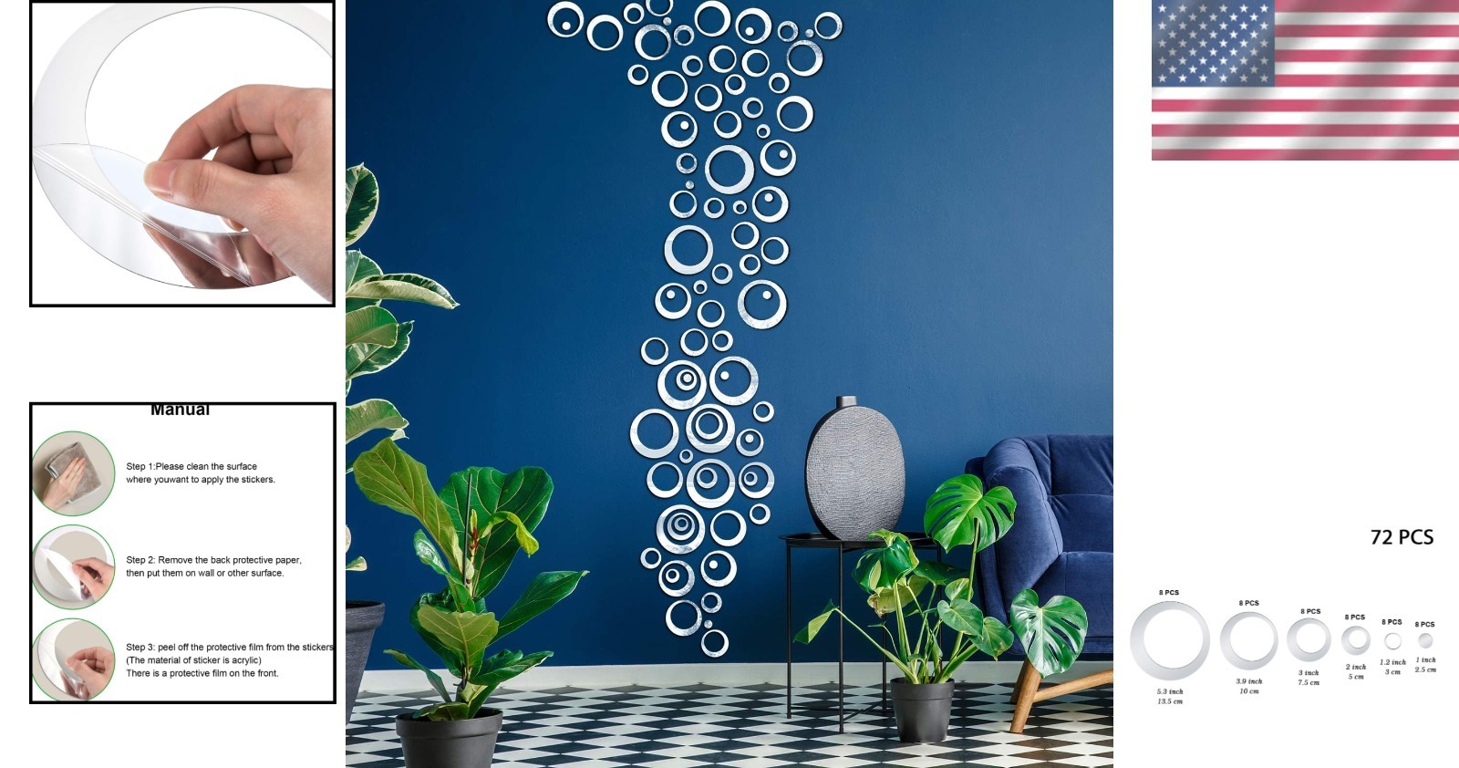 Transform Your Space with 72 Round Mirror Wall Stickers – Stylish Silver Accents