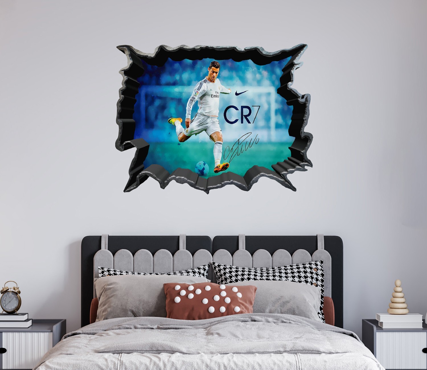 Cristiano R Wall Sticker | CR Sport 3D Smashed Sticker Removable Vinyl Soccer