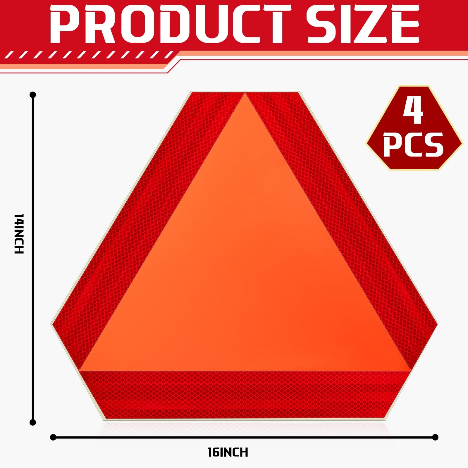 4 Pack Slow Moving Vehicle Triangle Sign 14 x 16 Inch Sticky Safety Vinyl