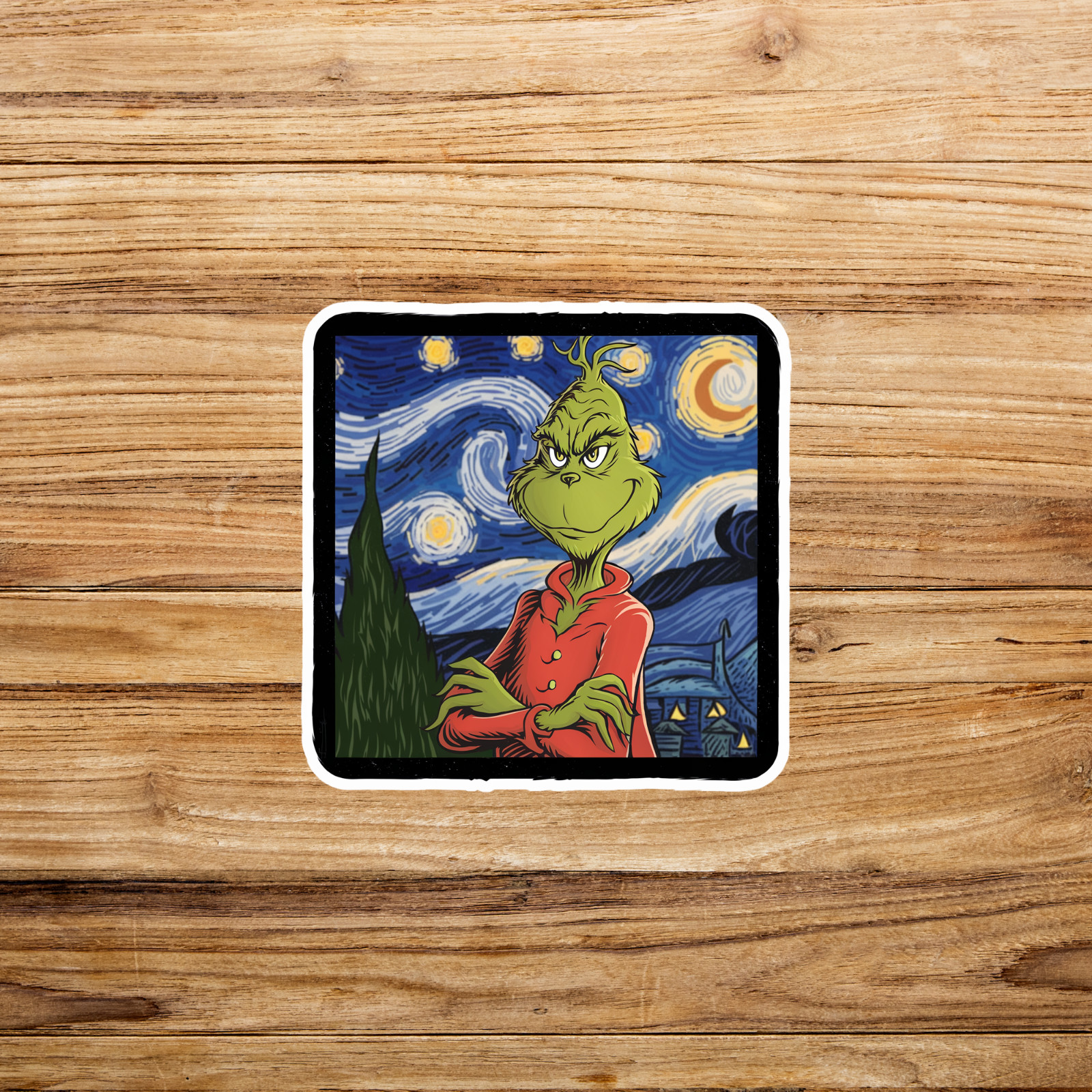 Grinch Starry Night Sticker – Dr. Seuss Van Gogh Parody Art Decal #2011
