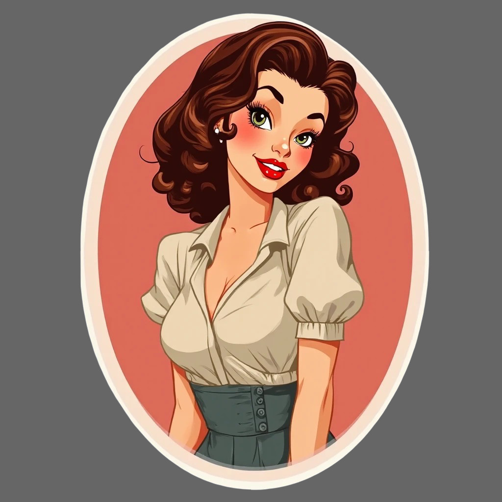 Pinup Girl sticker vinyl decal retro cream blouse vintage cute pinup artwork