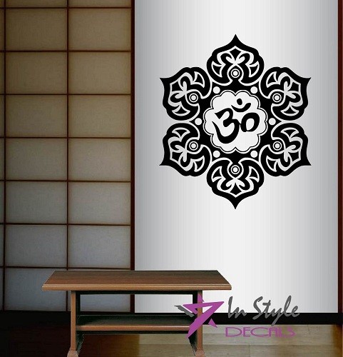 Vinyl Decal Indian Mandala Flower Om Sign Ornament Yoga Decor Wall Sticker 1356