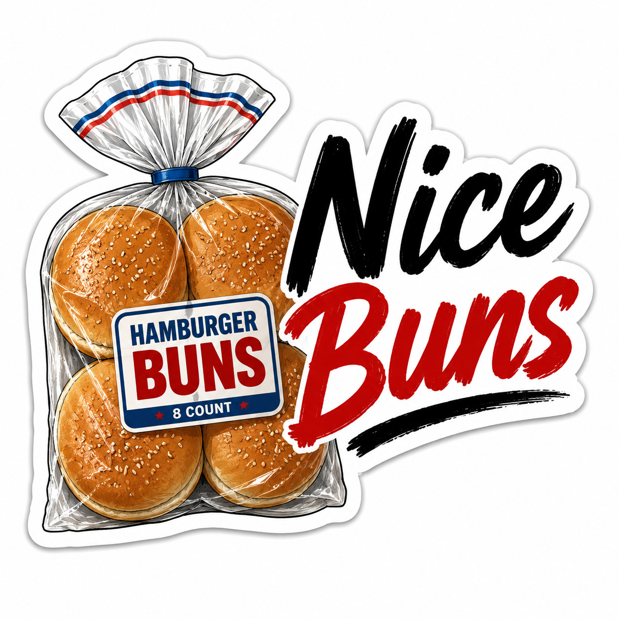 Nice Hamburger Buns Sticker 4 Inch Vinyl Heavyweight Waterproof Decal