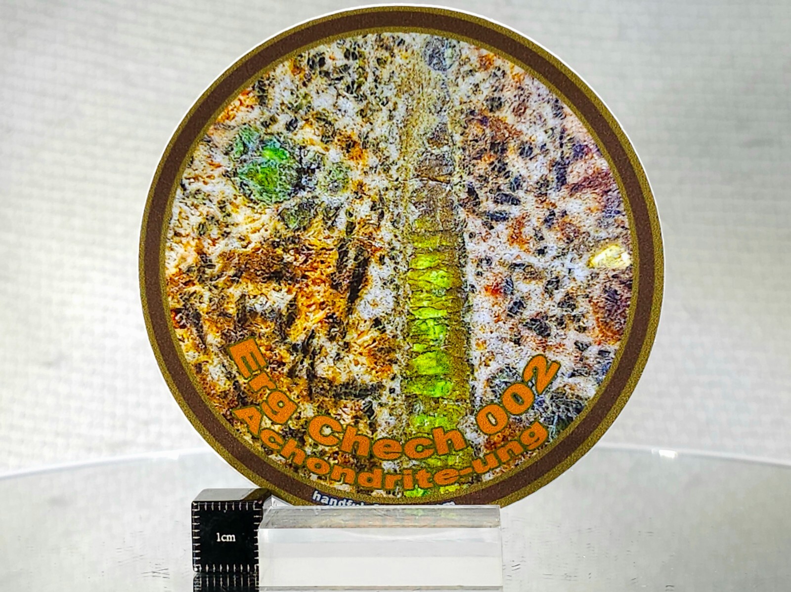 Sticker: Achondrite-ung, Erg Chech 002, meteorite class, glossy 3″ round