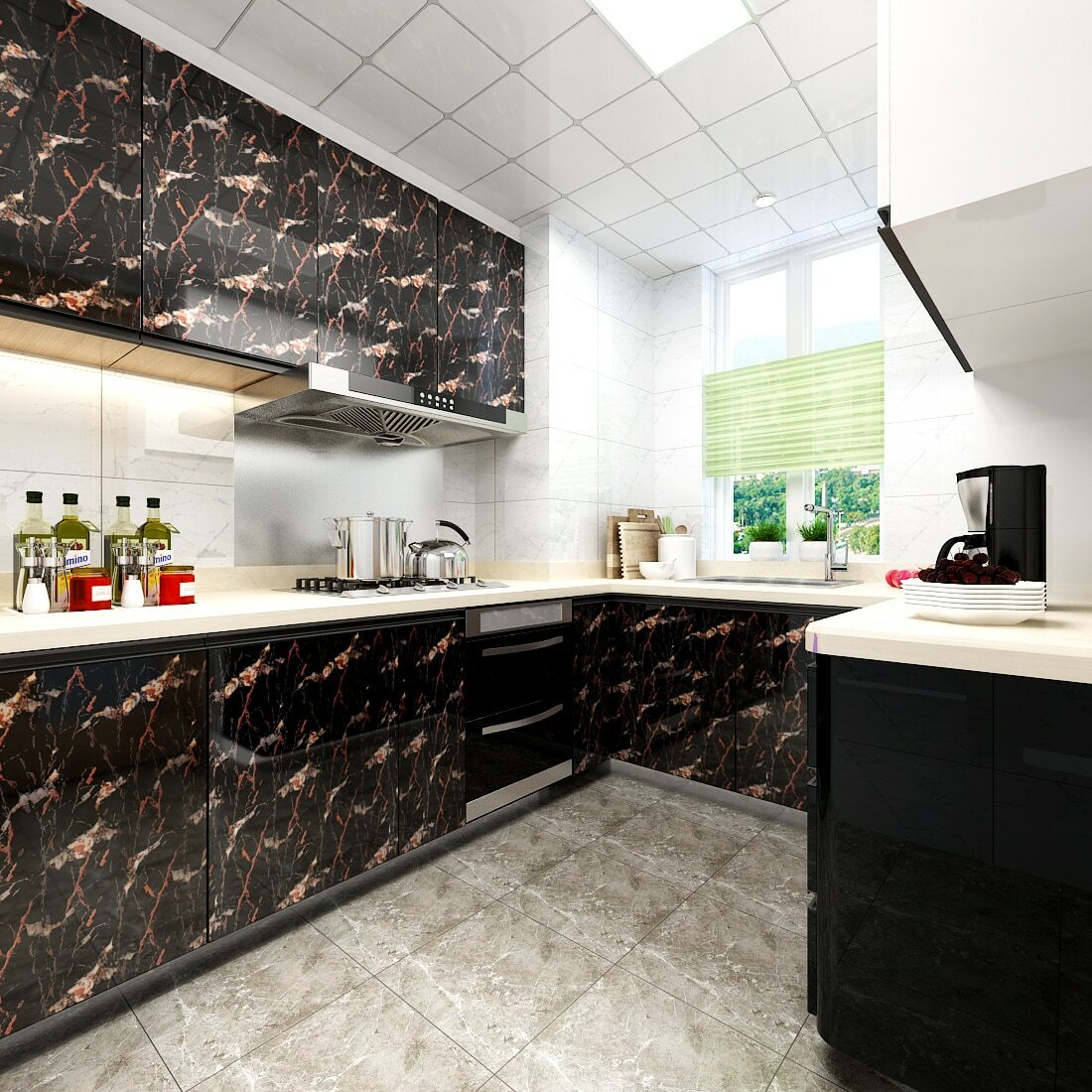 Black 8M Marble Self Adhesive Wallpaper Vinyl Sticky Paper Decals Wall Sticker