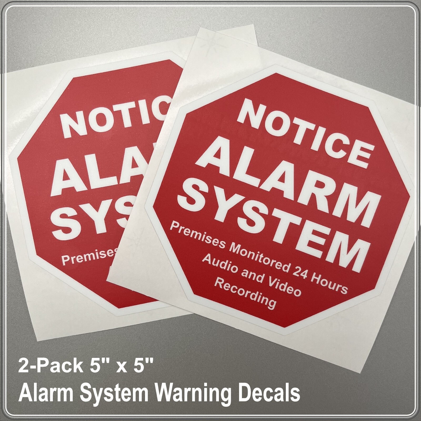 2-Pack Alarm System Warning Decals 5″x5″ Red High Quality Laminated Window Stick