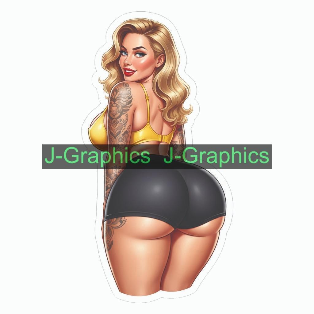 Pinup girl push sticker vinyl decal corset busty cheeky sexy seductive II