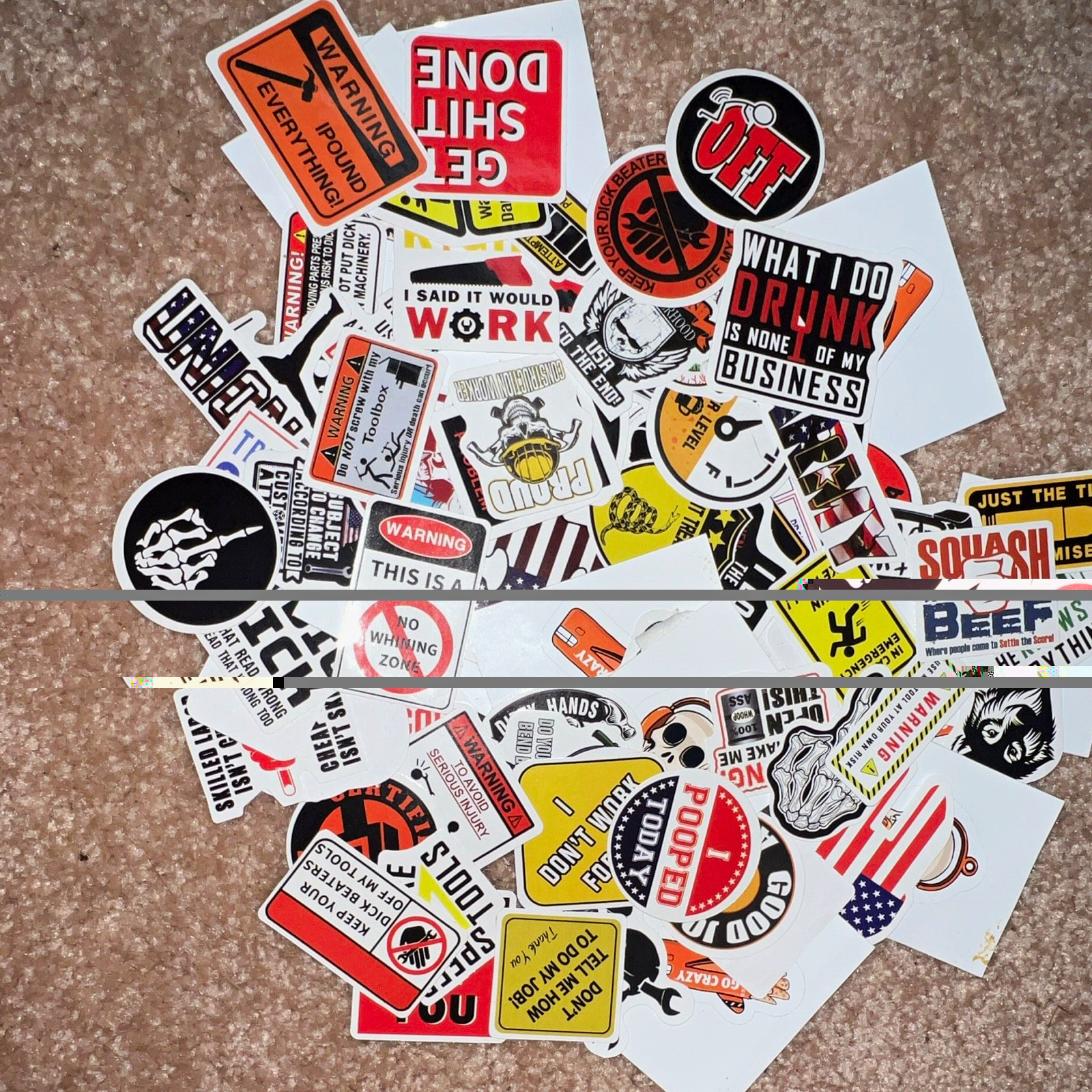 100+ Multicolor Vinyl Self-Adhesive Humor Warning Sign Sticker Mixed Lot Decals