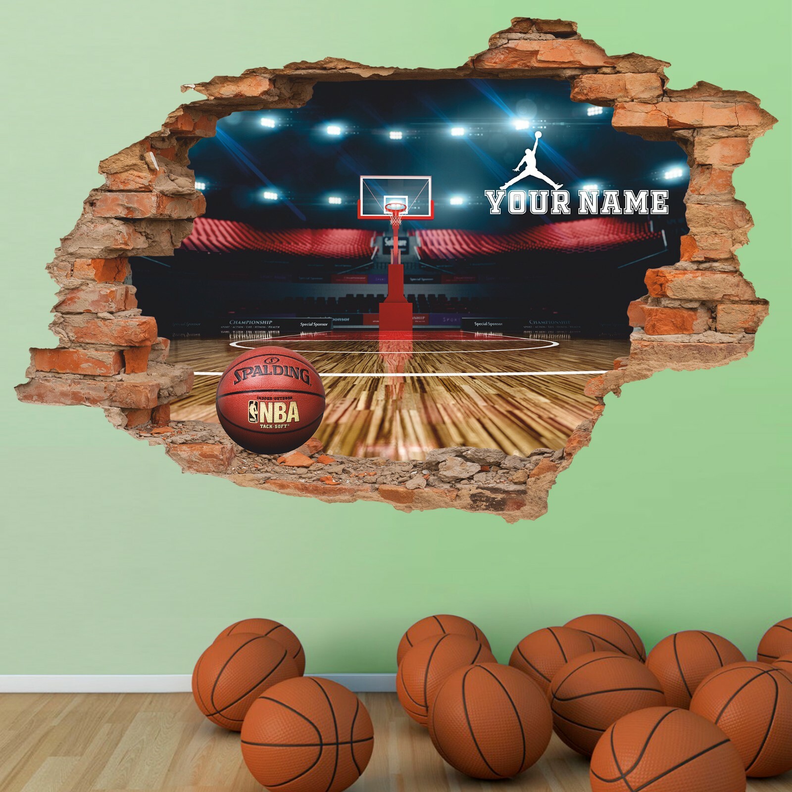 Basketball 3D Wall Decal, Personalized, Basketball Arena Wall Sticker, Decor