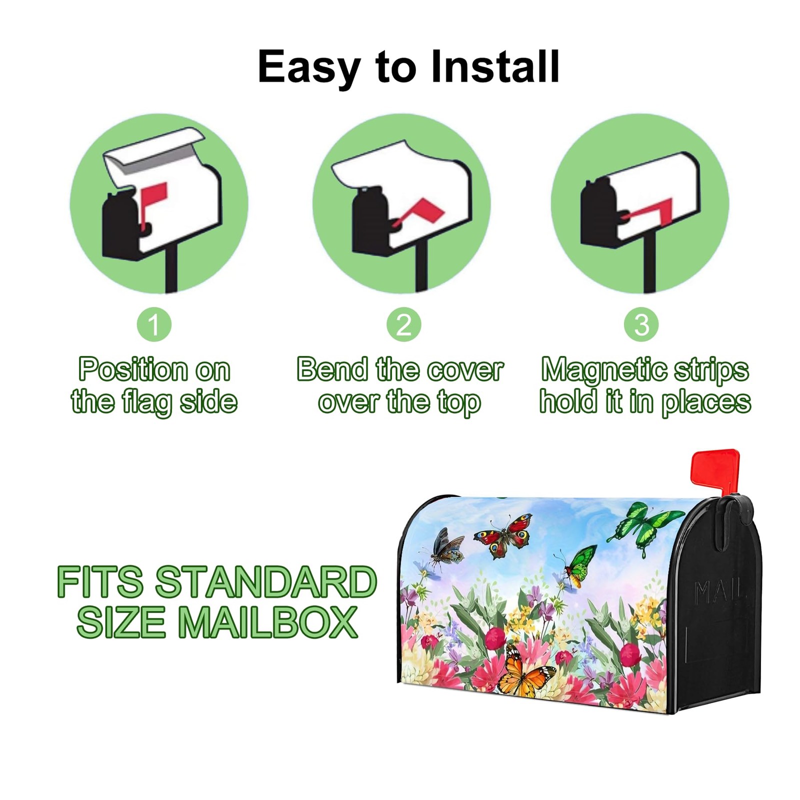 Mailbox Covers Magnetic Standard Size 18 x 18 x 21 Inch, Butterfly & Flower