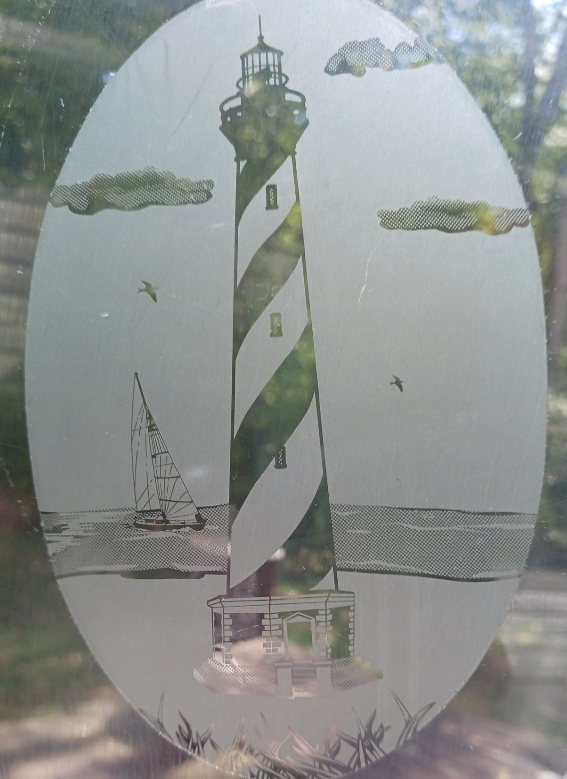 Hatteras Lighthouse Decal 10.5″x16″ OVAL Etched Look Cling Removable&Reusable 69