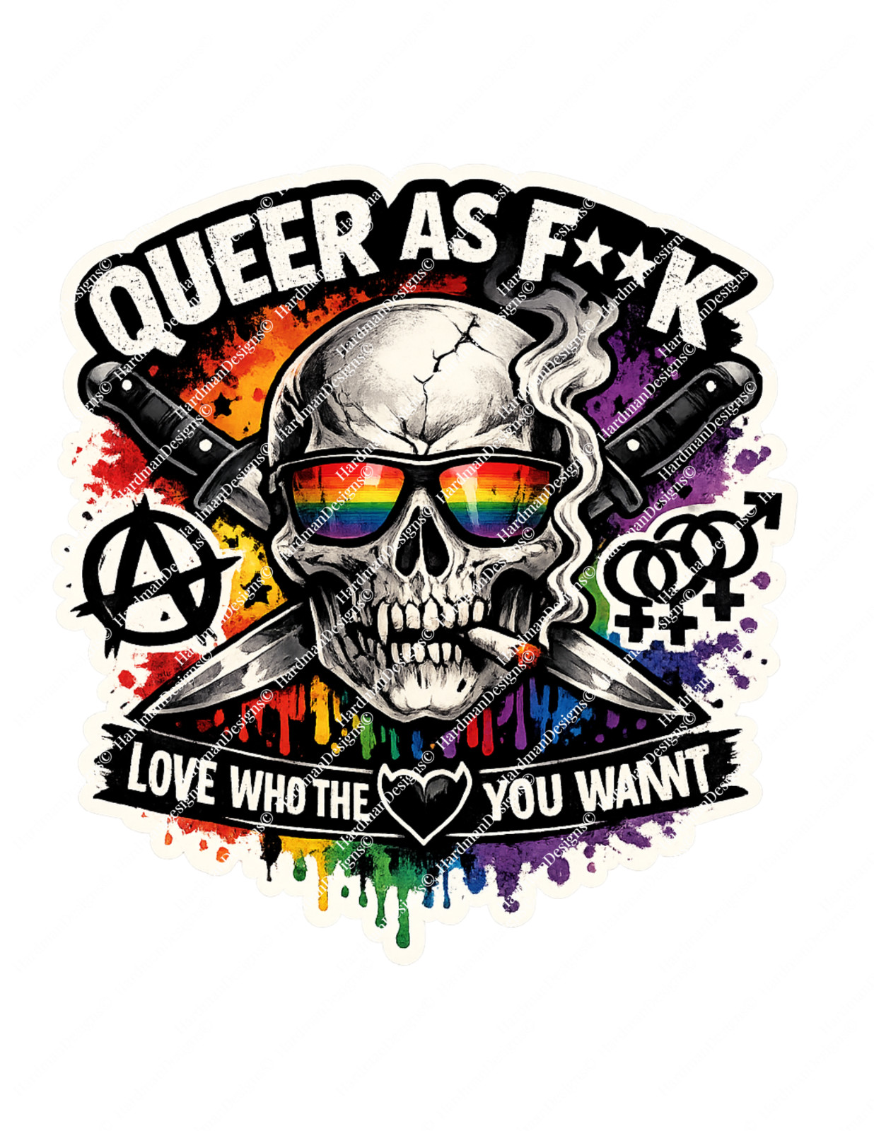 100 Pack – Queer As F**k skull sticker Kiss-Cut Stickers | Pride rainbow skull