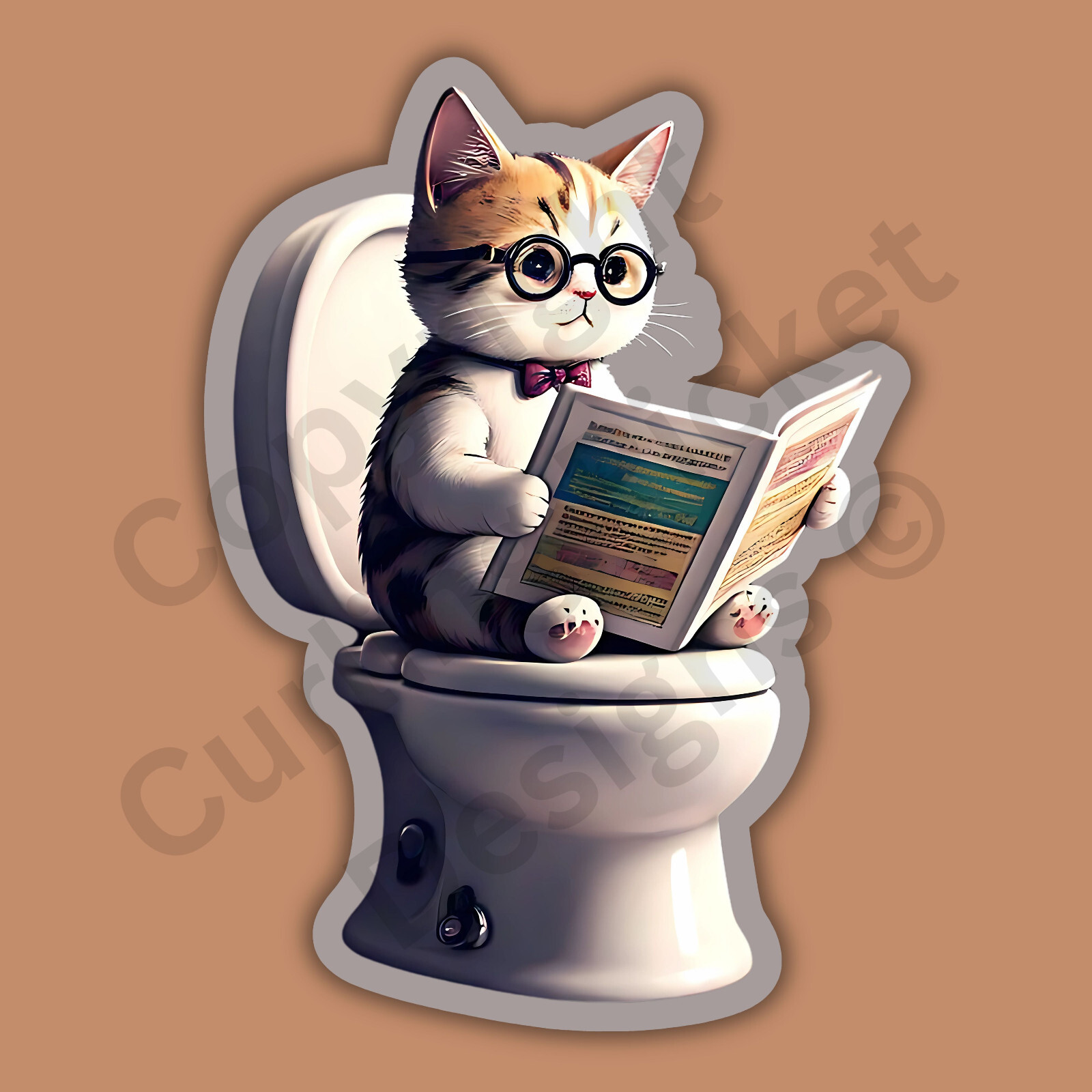 Cat Sitting On A Toilet Reading A Newspaper Dog Funny 3″ Vinyl Sticker